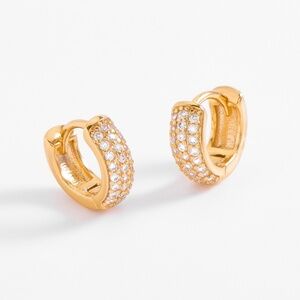 New Gold Plated Hoops with Crystal Tone Diamonice
